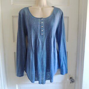 Sundance Blue Silk & Linen Pintuck Top M